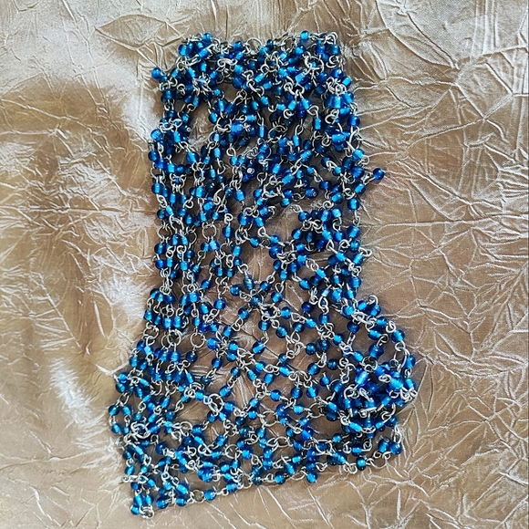 Blue Glass Beaded Wine Bottle Cover Decor Winery Bohemian Entertaining NEW - Picture 3 of 5